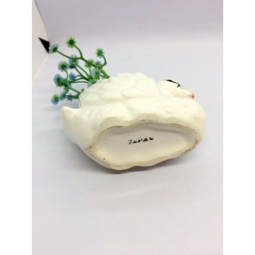 VINTAGE SWAN PLANTERS White Ceramic Pair Made In Japan MCM Bird Figurines